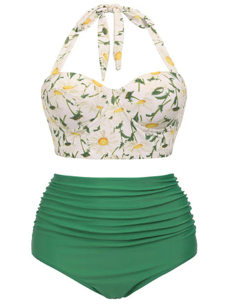 [Taglia Forti] Bikini lacci scollo all'americana floreale anni '50