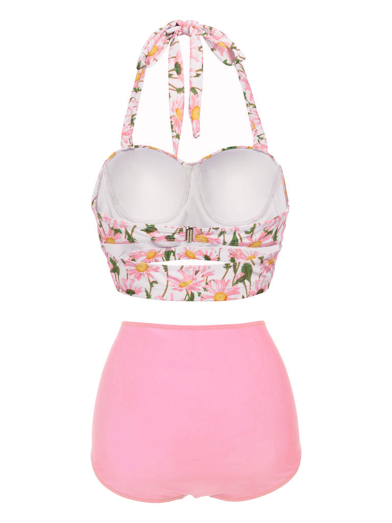 Bikini scollo all'americana lacci floreale anni '50