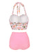 Bikini scollo all'americana lacci floreale anni '50