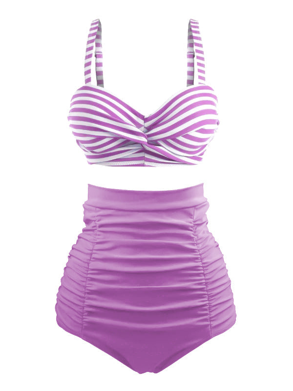 Bikini a righe spalline colorblock retrò anni '40