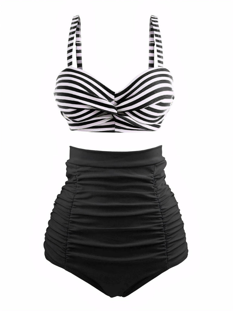 Bikini a righe spalline colorblock retrò anni '40