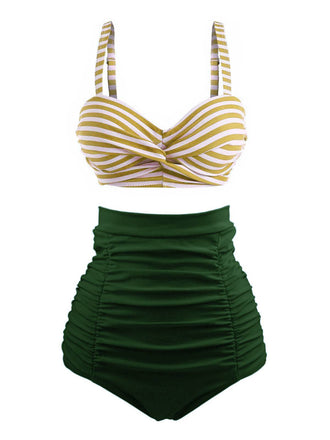 Bikini a righe spalline colorblock verde anni '40