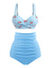 Bikini a quadri spalline ciliegie azzurro cielo anni '40