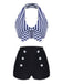 Bikini con ferretto fiocco a righe retrò blu anni '50