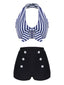 Bikini con ferretto fiocco a righe retrò blu anni '50