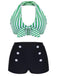 [Taglia Forti] Set Bikini a righe stile retrò verde anni '50