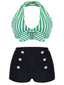 [Taglia Forti] Set Bikini a righe stile retrò verde anni '50