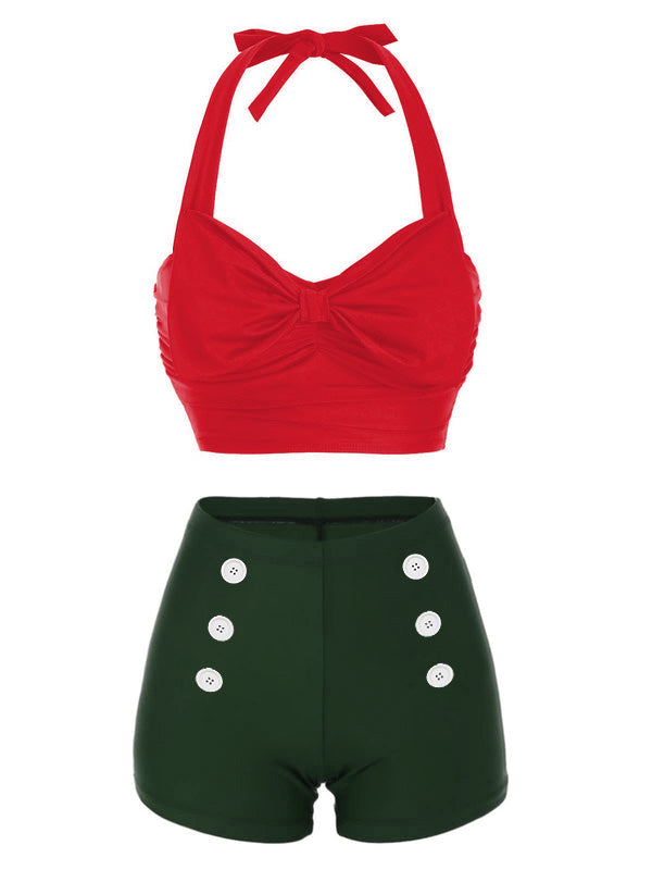 Set bikini con fiocco rosso vino anni '50