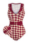 Costumi intero motivo a diamante revers bordeaux anni '30