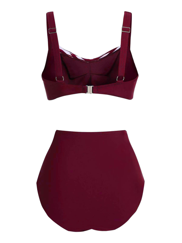 Costumi intrecciate a righe spalline patchwork bordeaux anni '50