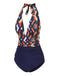 Costumi intero tropicale scollo a V profondo blu anni '40