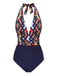Costumi intero tropicale scollo a V profondo blu anni '40