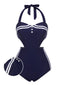 Constumi intero blu navy scollo a V e scollo a V anni '30