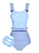2PCS Costumi leopardato volant patchwork blu anni '40