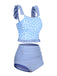 2PCS Costumi leopardato volant patchwork blu anni '40
