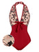 Costumi intero floreale scollo all'americana bordeaux anni '50