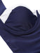 Costumi intero a pieghe scollo all'americana blu navy anni '50