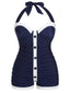 [Taglia Forti] Costumi a pieghe blu navy anni '50