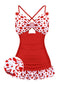 Costumi intero a pois fiocco patchwork rosso anni '30