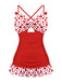 Costumi intero a pois fiocco patchwork rosso anni '30