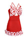 Costumi intero a pois fiocco patchwork rosso anni '30