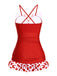 Costumi intero a pois fiocco patchwork rosso anni '30