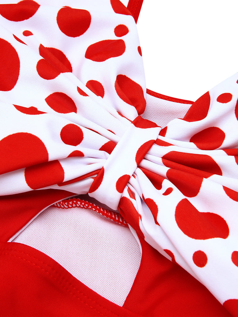 Costumi intero a pois fiocco patchwork rosso anni '30