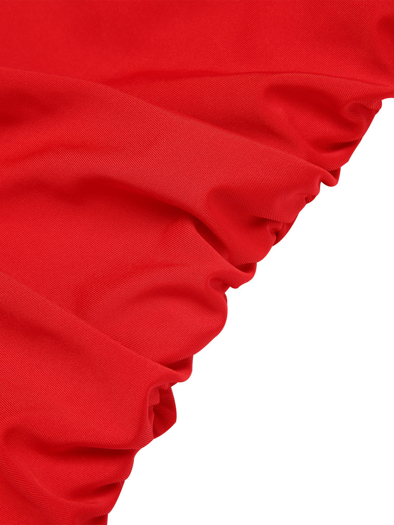 Costumi intero a pois fiocco patchwork rosso anni '30