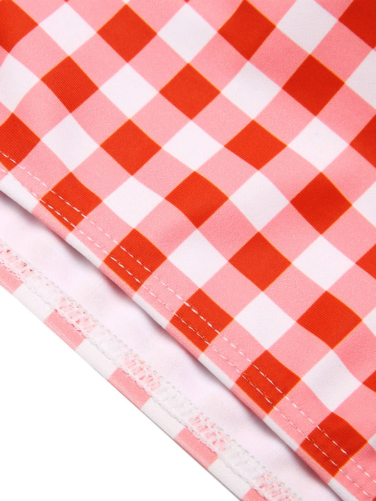 2PCS Costumi in pizzo plaid patchwork anni '60