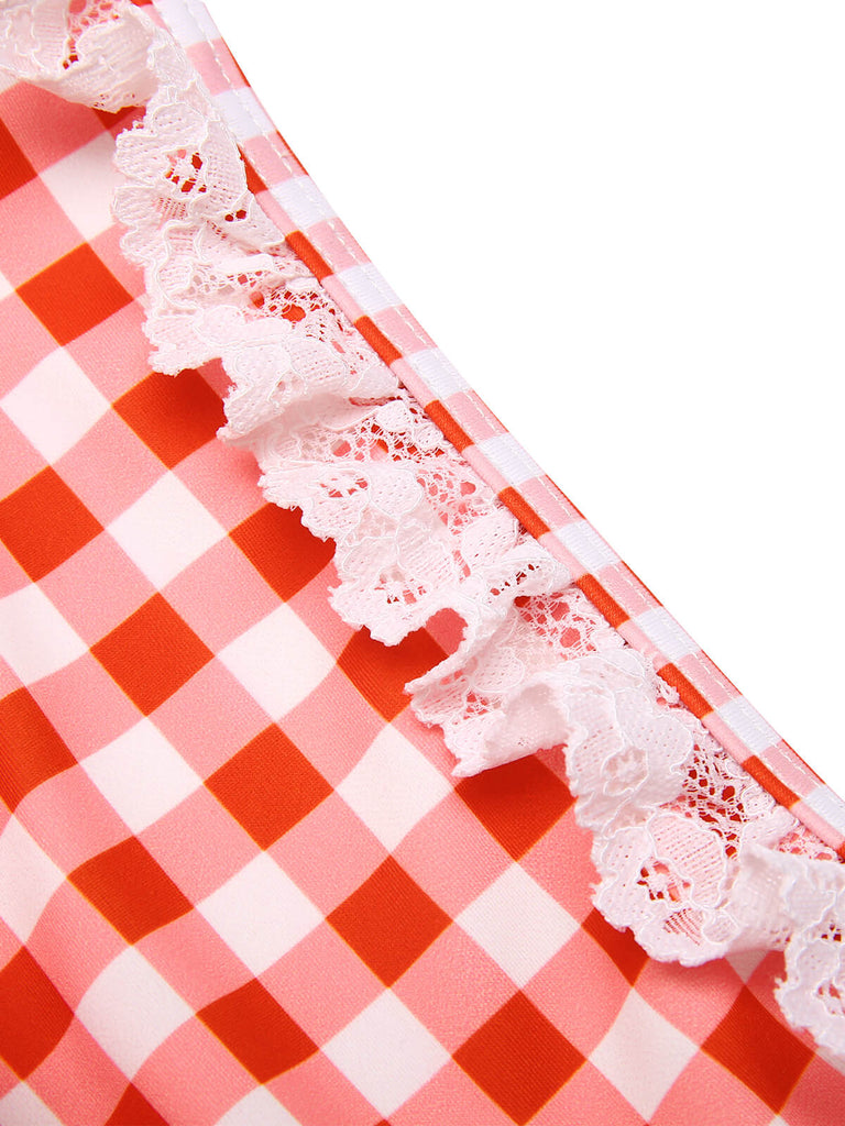 2PCS Costumi in pizzo plaid patchwork anni '60