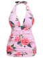 [Taglia Forti] Costume da bagno rosa scollo V lacci anni '30