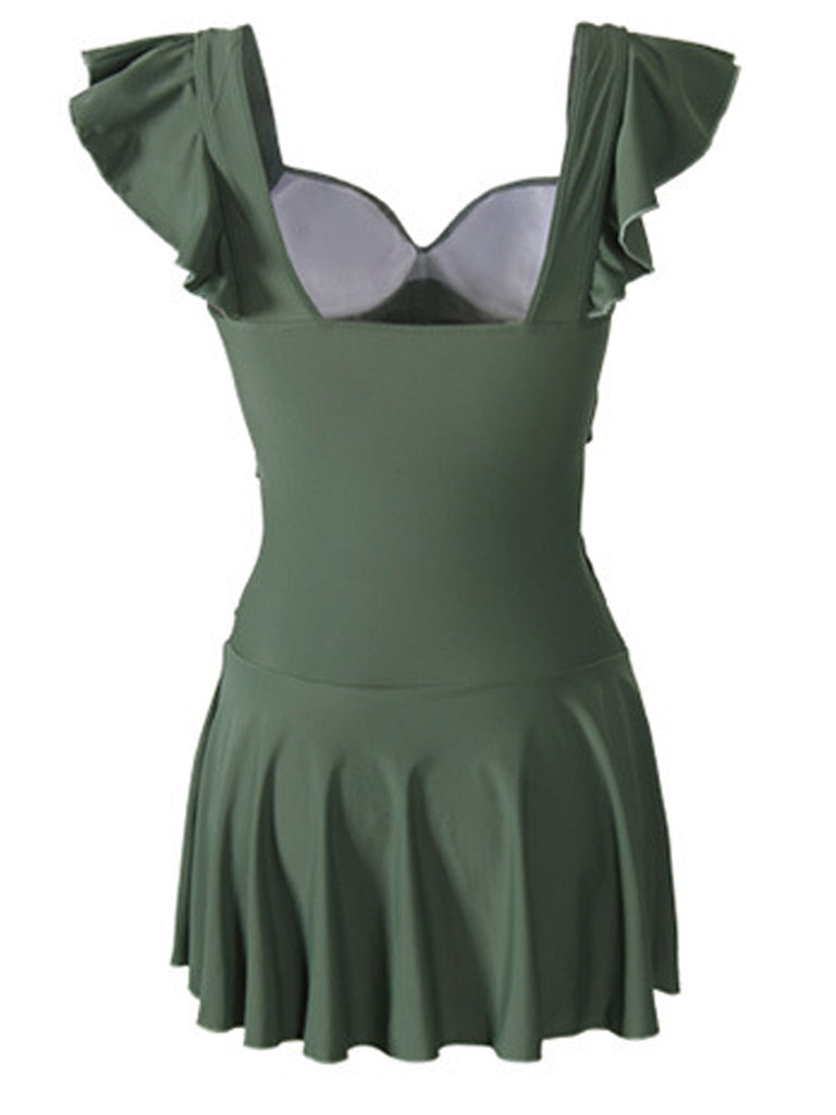 Costumi intero volant tinta unita verde anni '40
