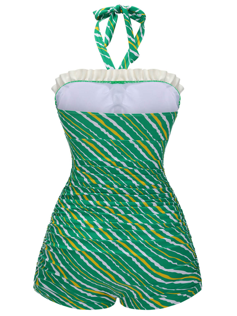 Costumi intero a righe spalle scoperte verde anni '30