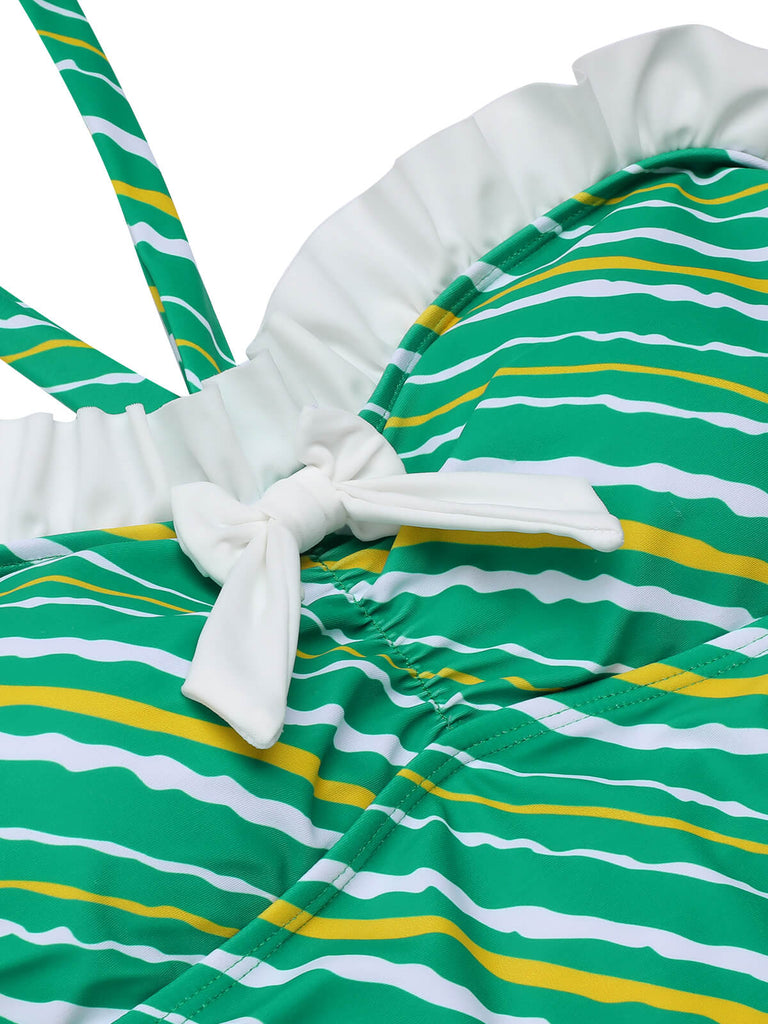 Costumi intero a righe spalle scoperte verde anni '30