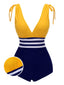 Costume da bagno intero lacci a righe gialle e blu anni '50