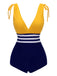 Costume da bagno intero lacci a righe gialle e blu anni '50