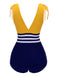 Costume da bagno intero lacci a righe gialle e blu anni '50