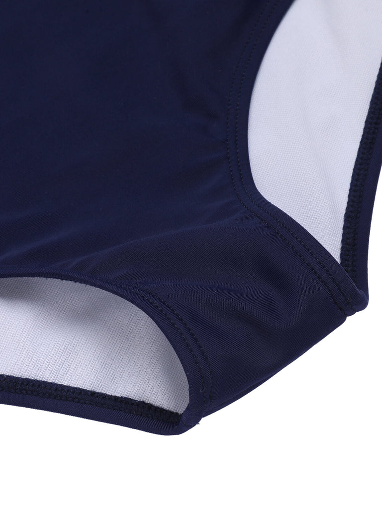 Costume da bagno intero lacci a righe gialle e blu anni '50