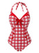 Costumi intero con plaid fiocco lacci rosso anni '50