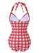 Costumi intero con plaid fiocco lacci rosso anni '50