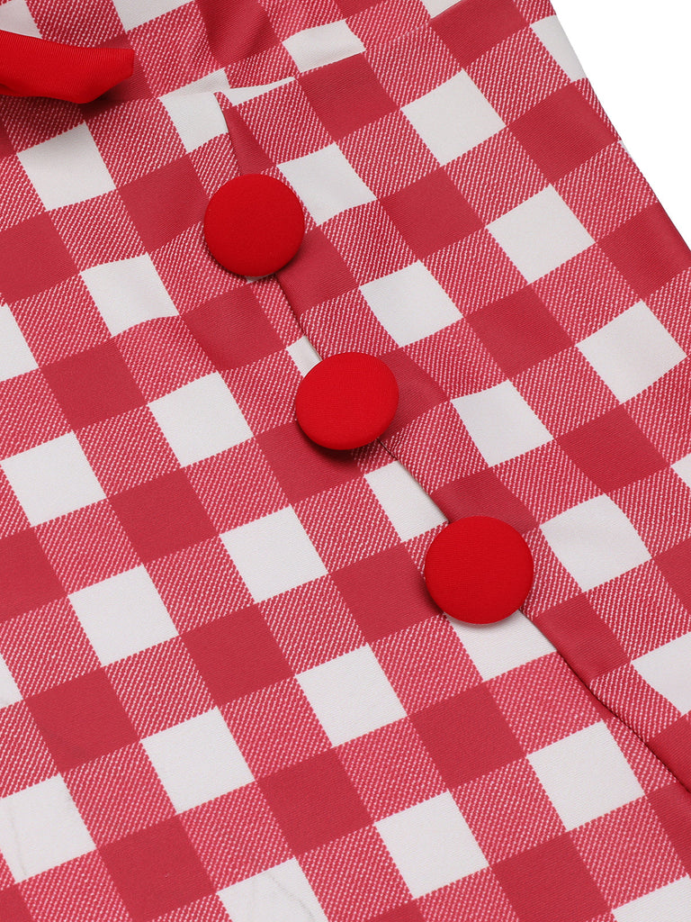 Costumi intero con plaid fiocco lacci rosso anni '50