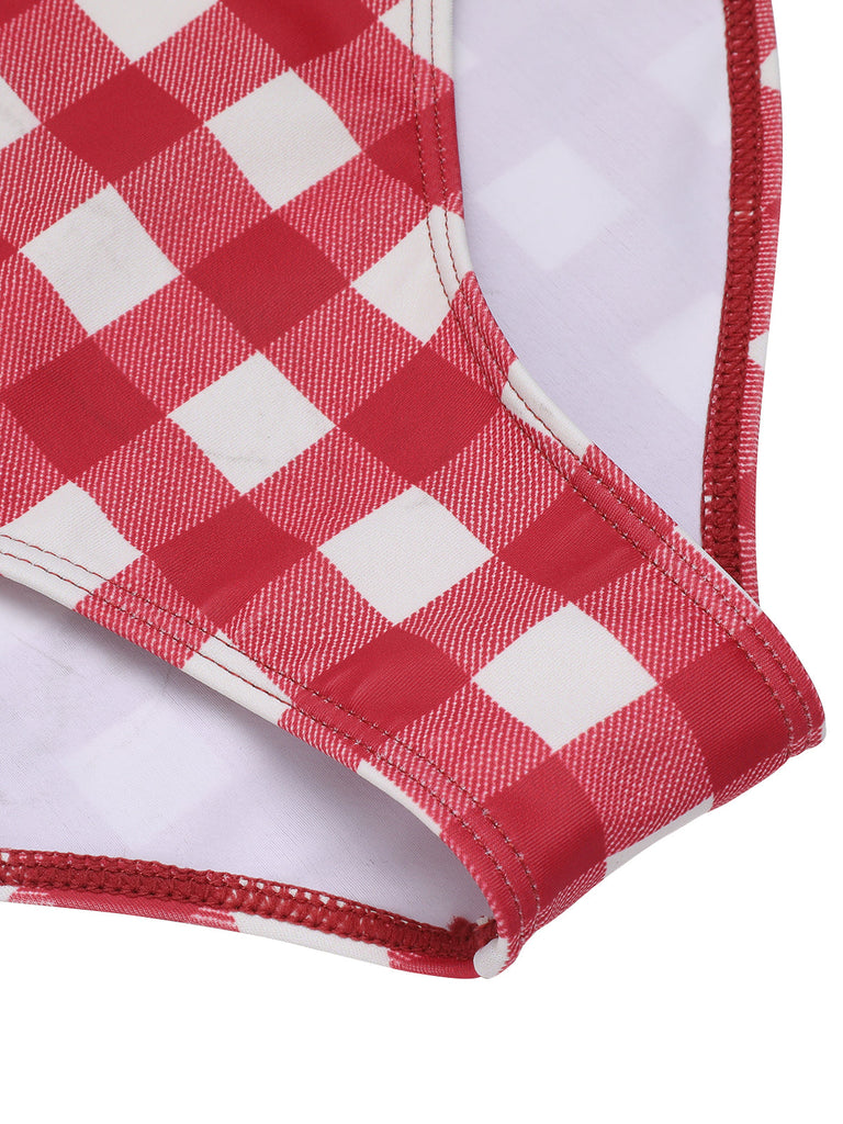 Costumi intero con plaid fiocco lacci rosso anni '50