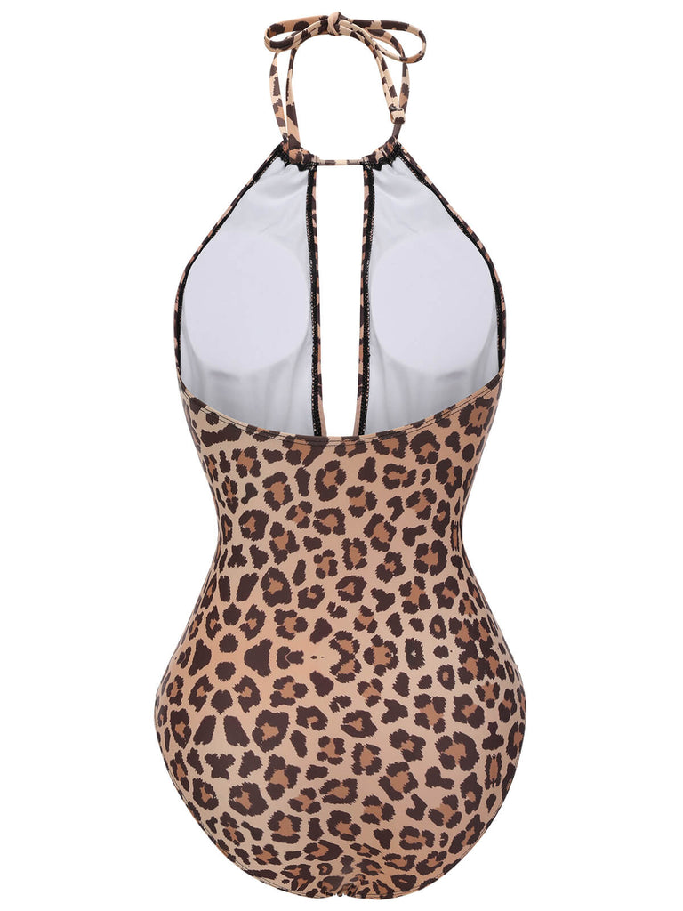 Costumi scollo a V e top a triangolo leopardato marron anni '30