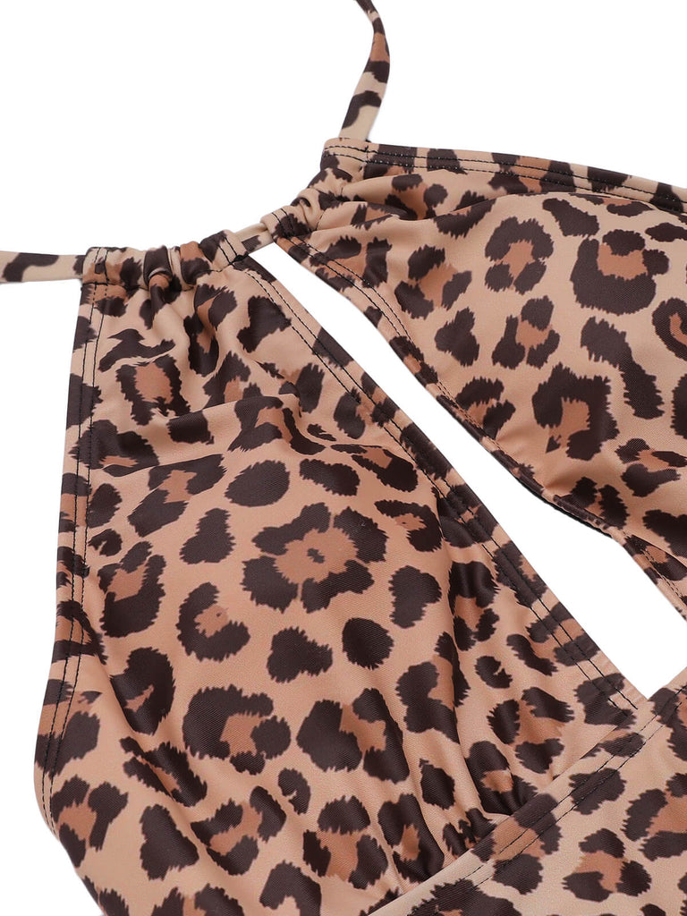 Costumi scollo a V e top a triangolo leopardato marron anni '30