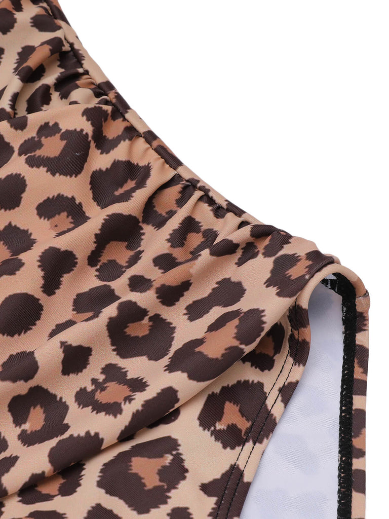 Costumi scollo a V e top a triangolo leopardato marron anni '30