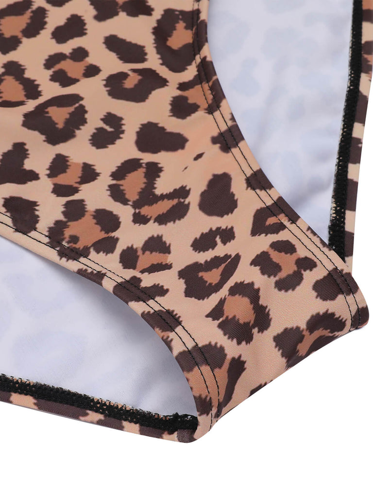 Costumi scollo a V e top a triangolo leopardato marron anni '30