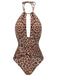 Costumi scollo a V e top a triangolo leopardato marron anni '30