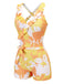 Costumi intero con piante dipinte volant giallo anni '40