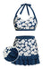 Costumi con floreale volant scollo all'americana blu anni '40