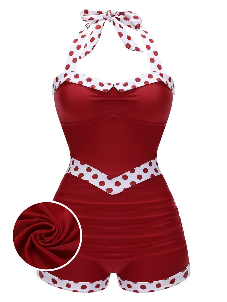 Costumi intero rosso patchwork scollo all'americana anni '40